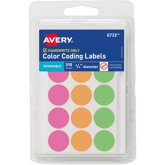 Avery&reg; Dot Stickers, 3/4" Diameter, Assorted Neon, 315 Total (6733) - AVE06733