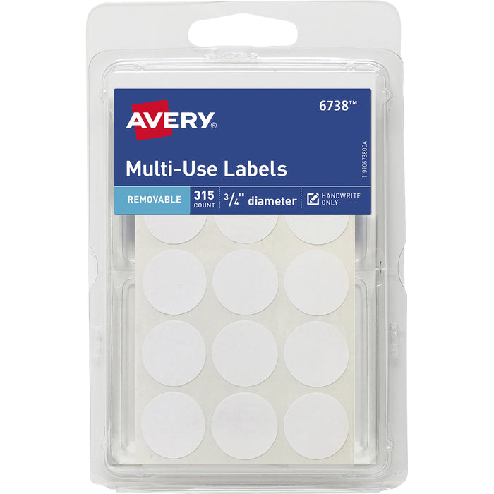 Avery&reg; Removable Labels, 3/4" Diameter, 315 Total (6738) - AVE06738