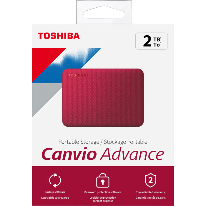 Toshiba Canvio Advance HDTCA20XR3AA 2 TB Portable Hard Drive - External - Red - TOSHDTCA20XR3AA
