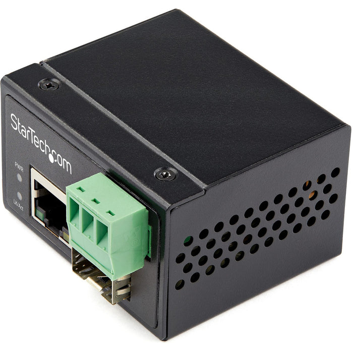 StarTech.com Industrial Fiber to Ethernet Media Converter - 100Mbps SFP to RJ45/CAT6 SM/MM - Fiber to Copper Network - IP-30 12V Input - STCIMC100MSFP