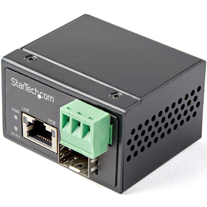 StarTech.com PoE+ Industrial Fiber to Ethernet Media Converter 30W - SFP to RJ45 - SM/MM Fiber to Gigabit Copper Mini Size IP-30 - STCIMC1GSFP30W
