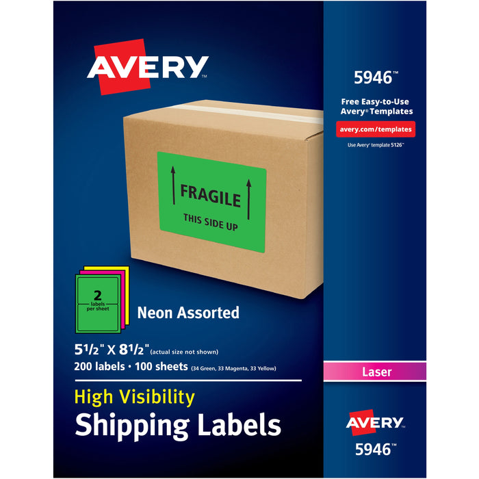 Avery&reg; High Visibility Neon Shipping Labels - AVE05946