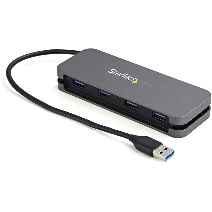 StarTech.com 4 Port USB 3.0 Hub, 4x USB-A, 5Gbps Laptop/Desktop USB Type-A Hub, USB Bus Powered, 28cm Long Cable with Cable Management - STCHB30AM4AB