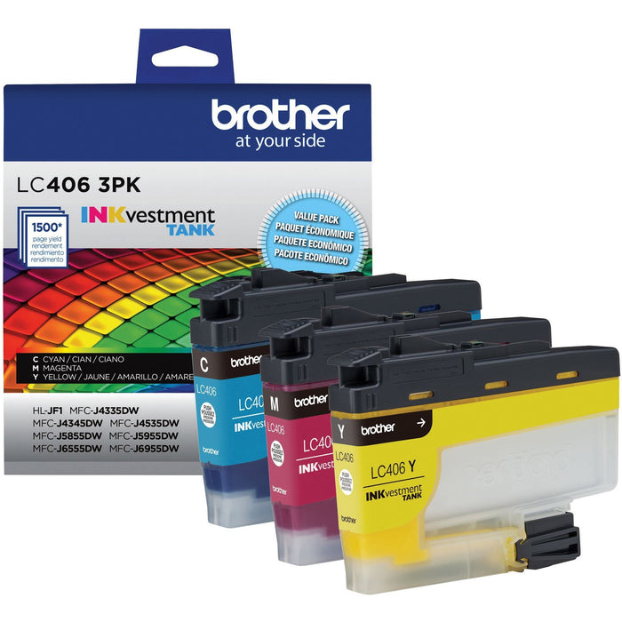 Brother INKvestment LC4063PK Original Standard Yield Inkjet Ink Cartridge - Cyan, Magenta, Yellow - 3 Pack - BRTLC4063PKS