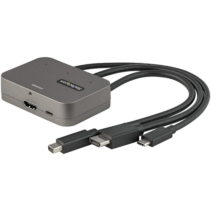 StarTech.com 3-in-1 Multiport to HDMI Adapter, 4K 60Hz USB-C, HDMI or Mini DP to HDMI Video Converter, Conference Room Digital AV Adapter - STCCDPHDMDP2HD