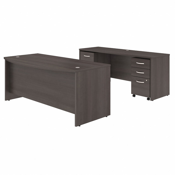 Bush Business Furniture Studio C 72W x 36D Bow Front Desk and Credenza with Mobile File Cabinets - BSHSTC009SGSU