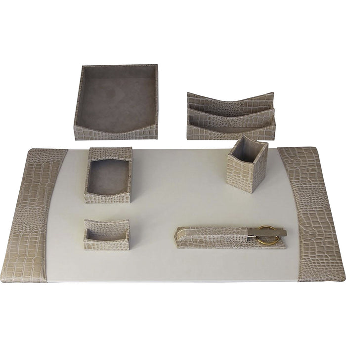 Protacini Breeze Beige Italian Patent Leather 7-Piece Desk Set - DACD6304