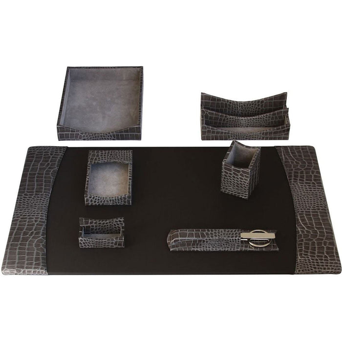 Protacini Castlerock Gray Italian Patent Leather 7-Piece Desk Set - DACD6204