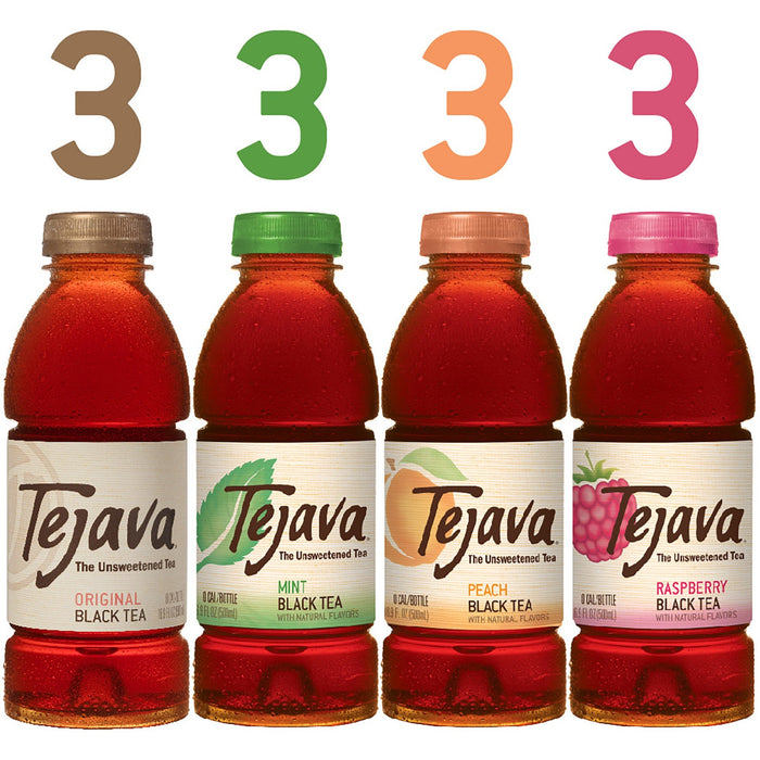 Tejava Assorted Flavors - Peach, Mint, Raspberry, Original Black Tea Bottle - CWG40280