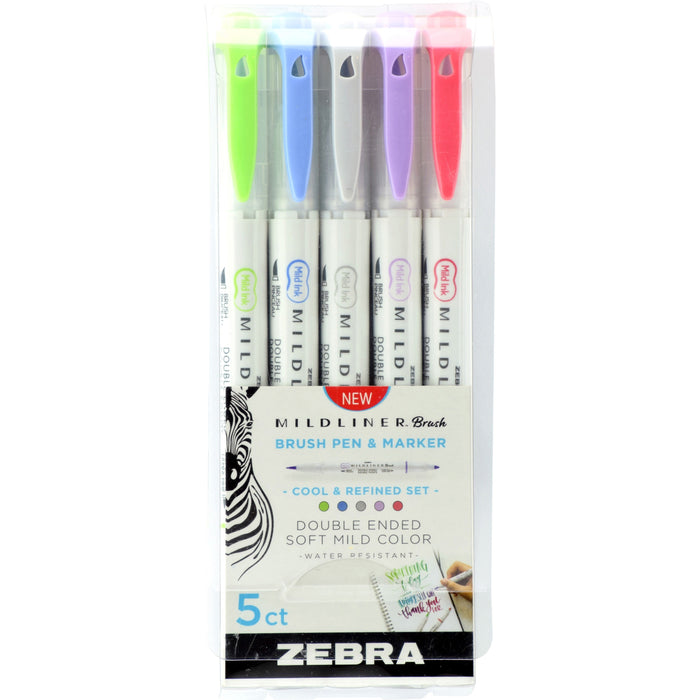Zebra Pen Mildliner Brush Double-ended Creative Marker Cool and Refined Pack - ZEB79205