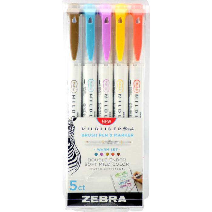 Zebra Pen Mildliner Brush Double-ended Creative Marker Warm Color Pack - ZEB79305