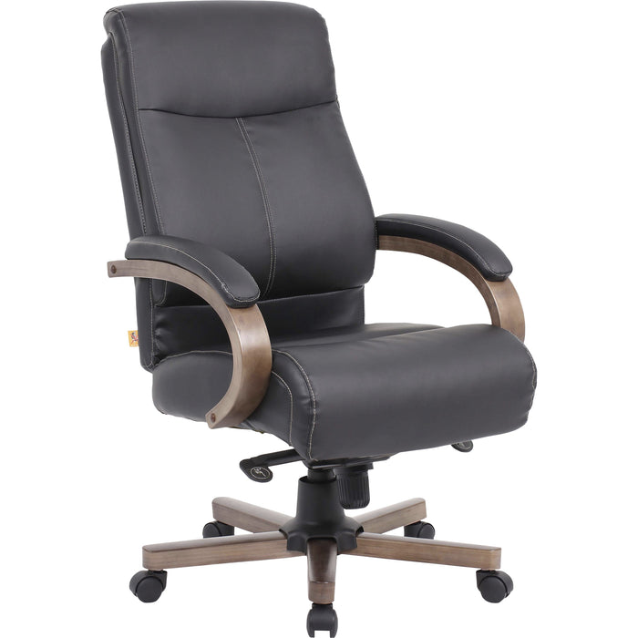 Lorell Wood Base Leather High-back Executive Chair - LLR69590