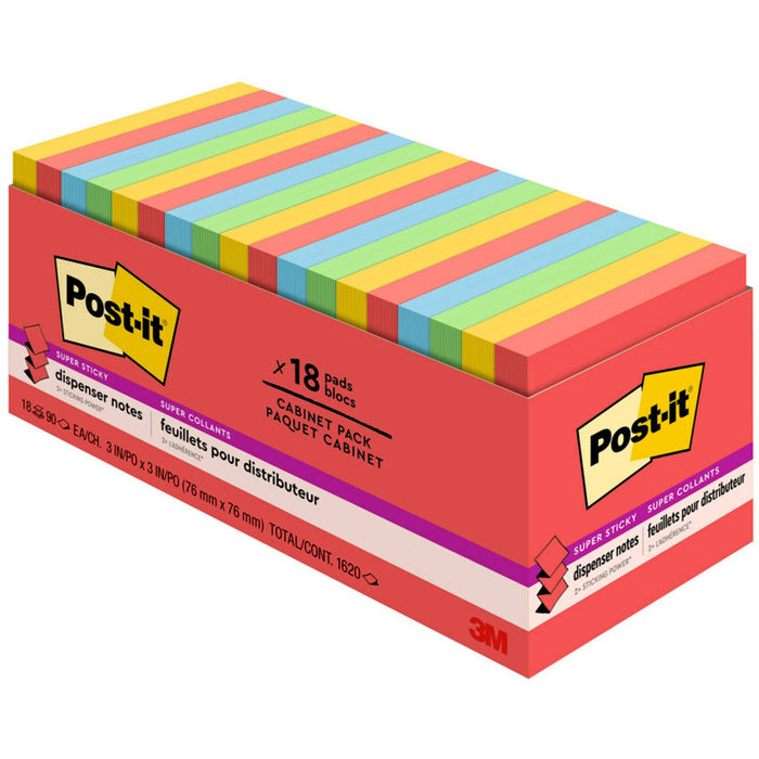 Post-it&reg; Super Sticky Dispenser Notes - Playful Primaries Color Collection - MMMR33018SSANCP