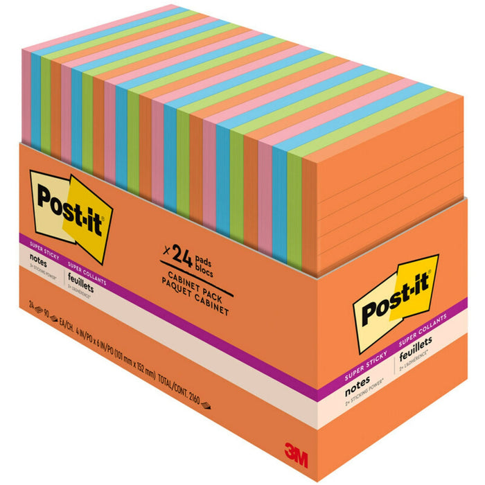Post-it&reg; Super Sticky Notes - Energy Boost Color Collection - MMM66024SSAUCP