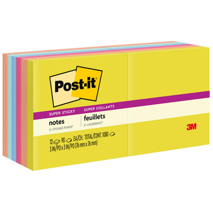 Post-it&reg; Super Sticky Note Pads - Summer Joy Color Collection - MMM65412SSJOY