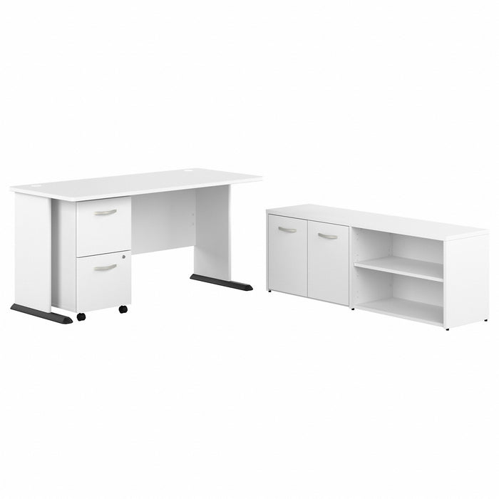 Bush Business Furniture Studio A 60W Computer Desk with Mobile File Cabinet and Low Storage Cabinet - BSHSTA006WHSU