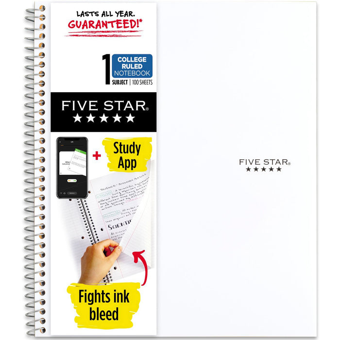 Mead Five Star Wirebound Notebook, 1 Subject, College Ruled, 11" x 8 1/2" , White - MEA72456