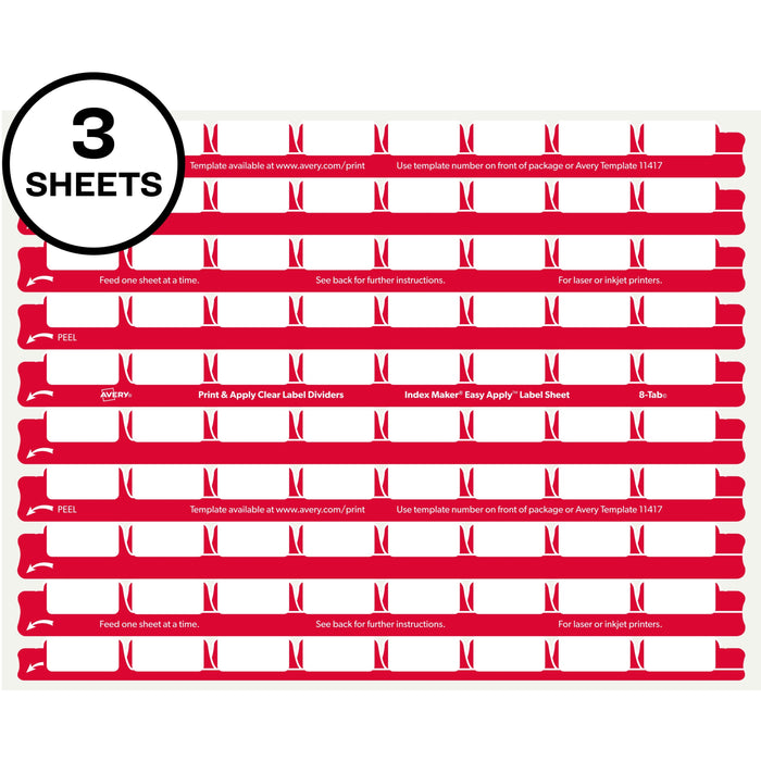 Avery&reg; 8 Tab Easy Print & Apply Clear Label Sheet Refills (11226) - AVE11226