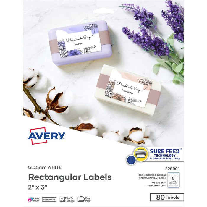 Avery&reg; Glossy White Labels, 2" x 3" , 80 Labels (22890) - AVE22890