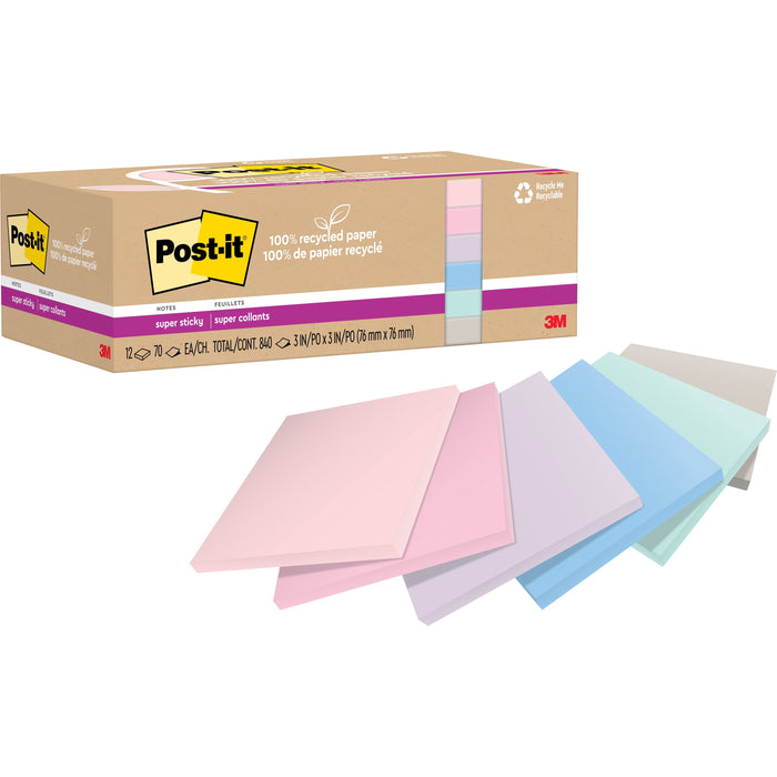 Post-it&reg; Recycled Super Sticky Notes - MMM654R12SSNRP