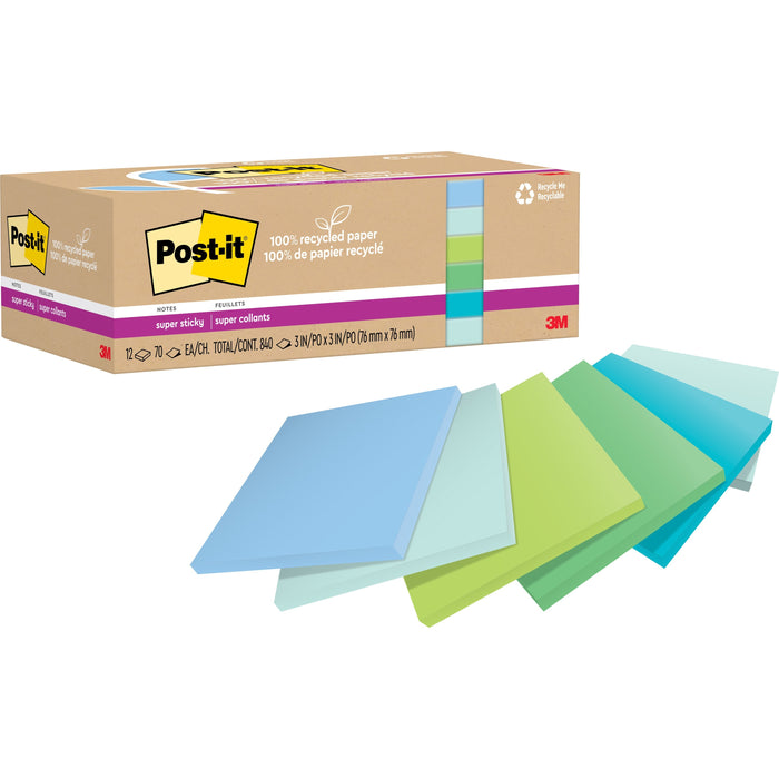 Post-it&reg; Recycled Super Sticky Notes - MMM654R12SST
