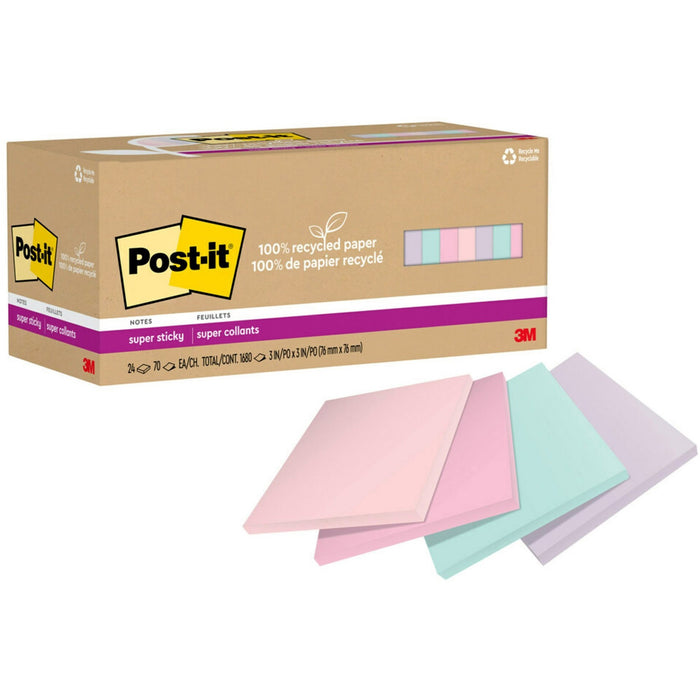 Post-it&reg; Recycled Super Sticky Notes - MMM654R24SSNRP