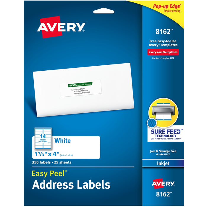 Avery&reg; Easy Peel White Inkjet Mailing Labels - AVE8162