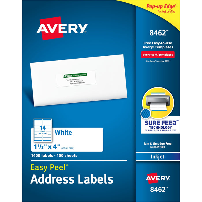 Avery&reg; Easy Peel White Inkjet Mailing Labels - AVE8462