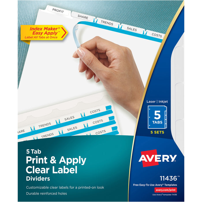 Avery&reg; Print & Apply Clear Label Dividers - Index Maker Easy Apply Label Strip - AVE11436