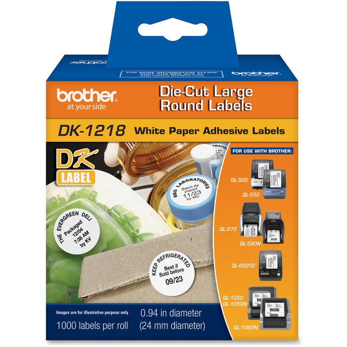 Brother DK1218 - White Round Paper Adhesive Labels - BRTDK1218