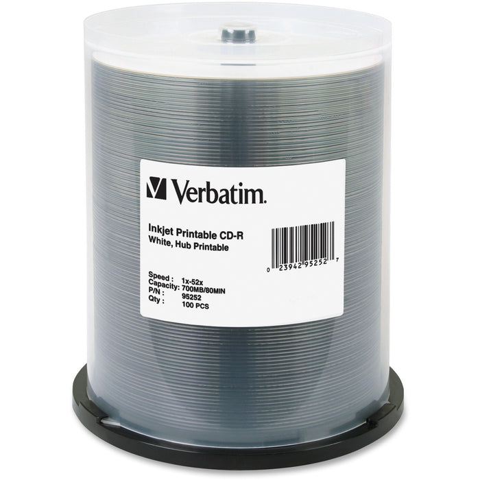 Verbatim 95252 CD Recordable Media - CD-R - 52x - 700 MB - 100 Pack Spindle - VER95252