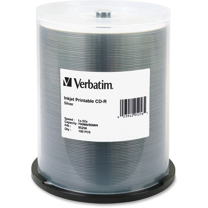 Verbatim 95256 CD Recordable Media - CD-R - 52x - 700 MB - 100 Pack Spindle - VER95256