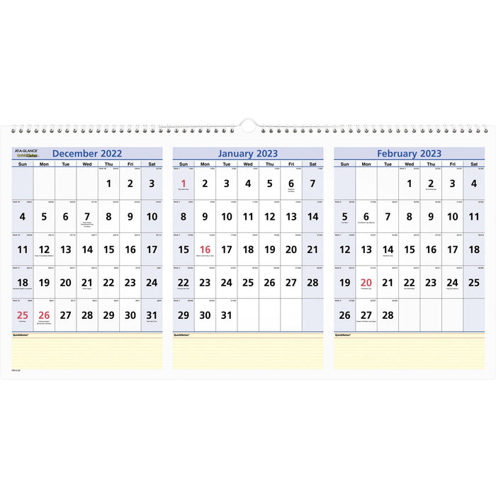 At-A-Glance QuickNotes 3-Month Horizontal Wall Calendar - AAGPM1528