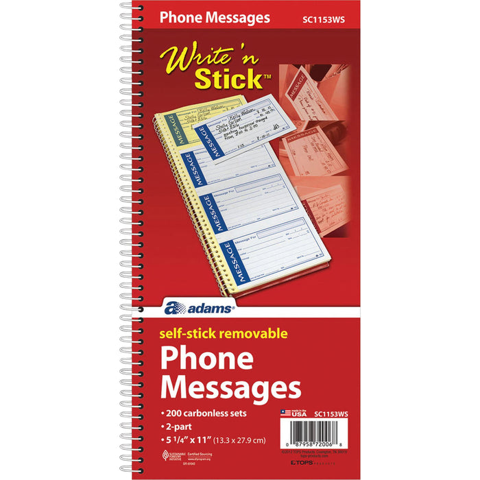 Adams Write 'n Stick Phone Message Book - ABFSC1153WS