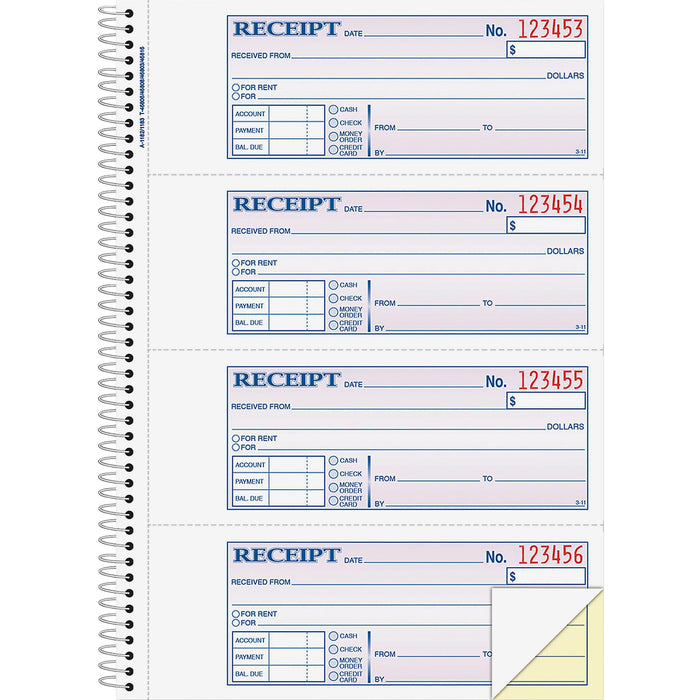 Adams Spiral 2-part Money/Rent Receipt Book - ABFSC1182 TOPS Products