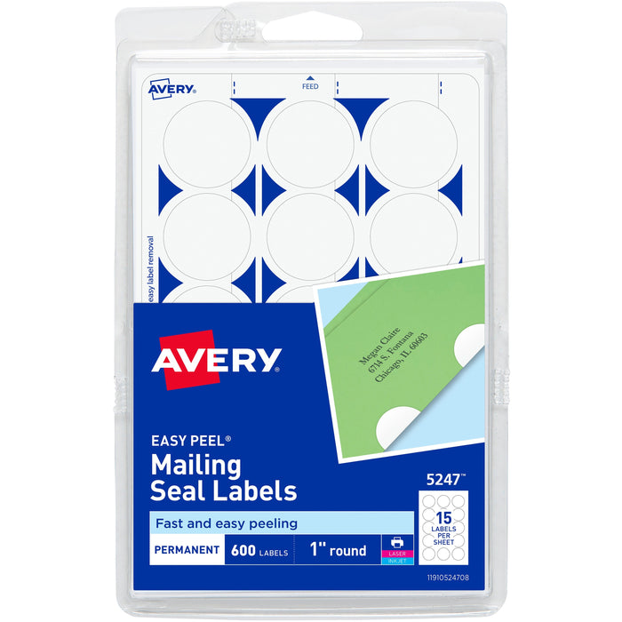 Avery&reg; Mailing Seals, Permanent, 1" Diameter, 600 Labels (5247) - AVE05247