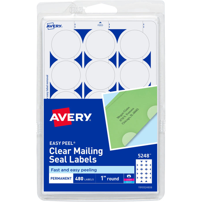 Avery&reg; Avery Printable Mailing Seals, Clear, 1" Diameter, 480 Labels (5248) - AVE05248