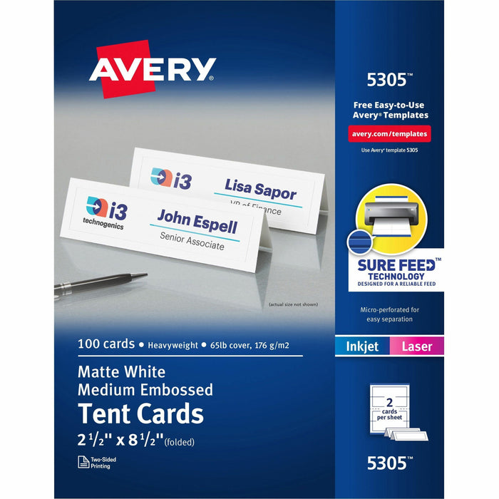 Avery&reg; Printable Embossed Tent Cards - Uncoated - 2-Sided Printing - AVE5305