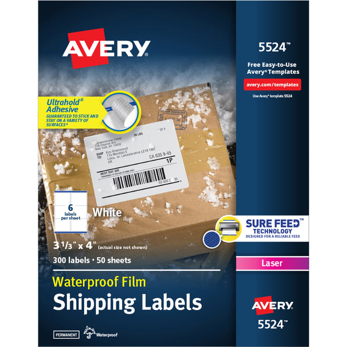Avery&reg; Waterproof Labels, 3-1/3" x 4" , 300 Total (05524) - AVE5524