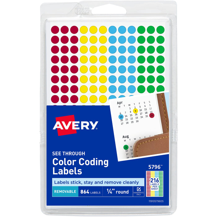 Avery&reg; Assorted Removable See-Through Color Dots - AVE05796