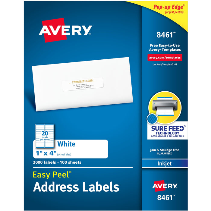 Avery&reg; Easy Peel White Inkjet Mailing Labels - AVE8461
