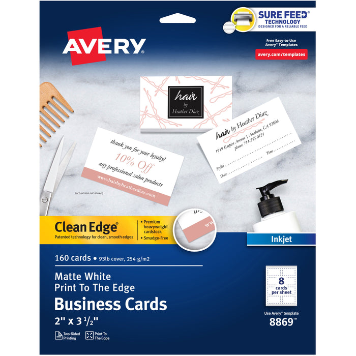 Avery&reg; Clean Edge Business Cards, 2" x 3.5" , White, 160 (08869) - AVE8869