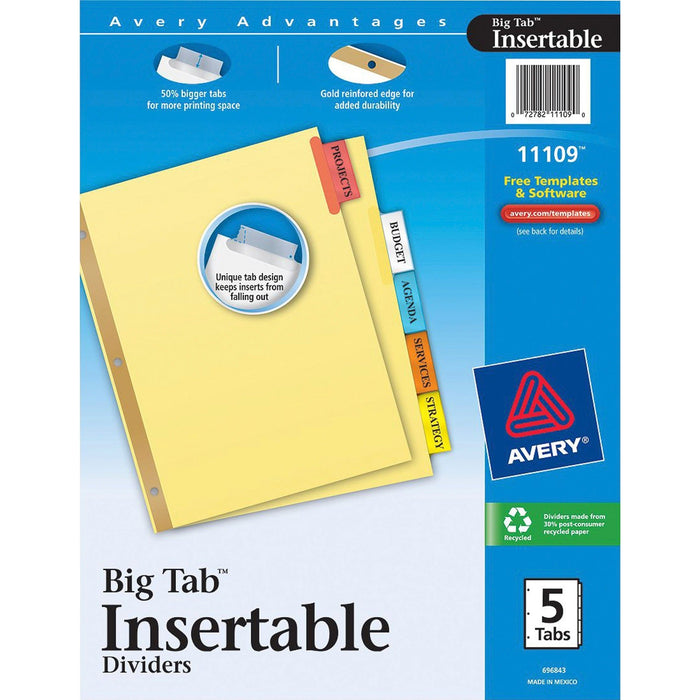 Avery&reg; Big Tab Insertable Dividers - Reinforced Gold Edge - AVE11109 Avery