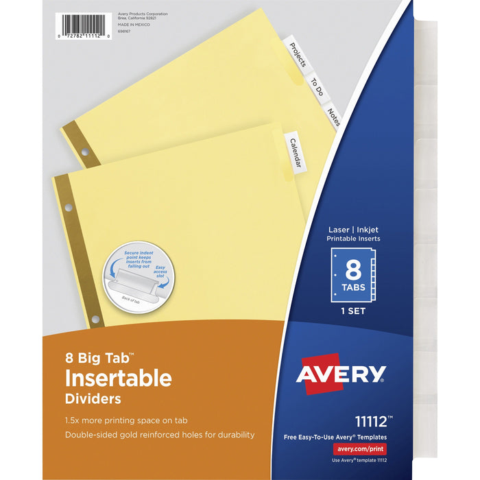 Avery&reg; Big Tab Insertable Dividers - Reinforced Gold Edge - AVE11112 Avery