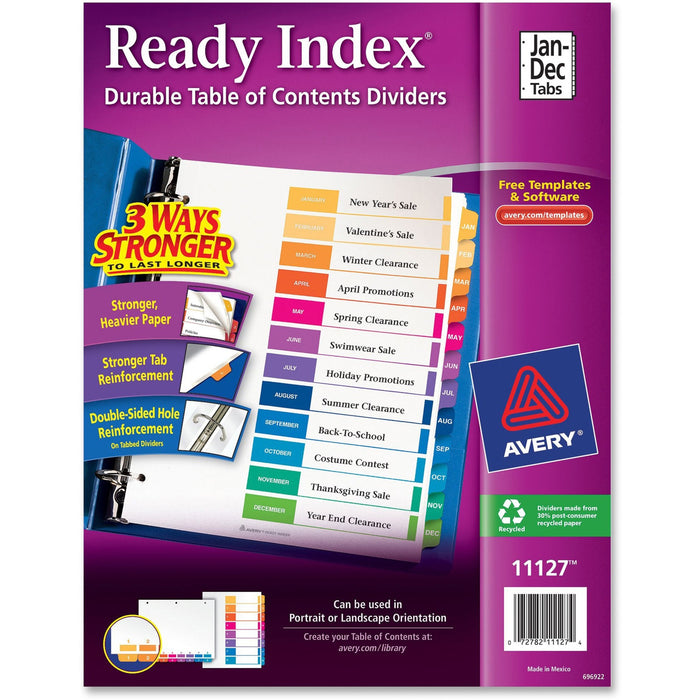 Avery&reg; Ready Index Binder Dividers - Customizable Table of Contents - AVE11127