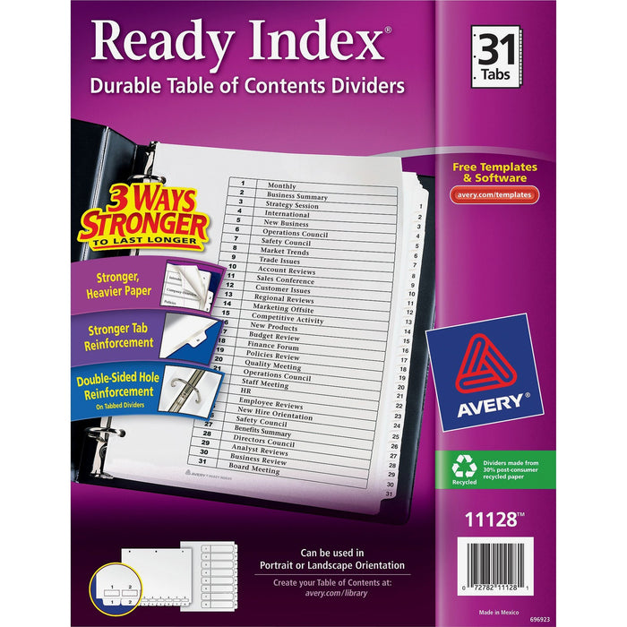 Avery&reg; Ready Index Binder Dividers - Customizable Table of Contents - AVE11128