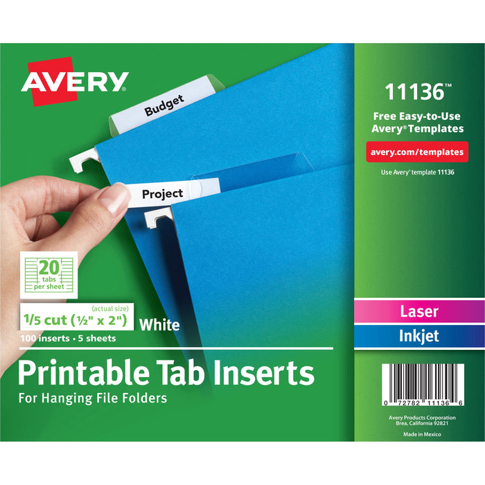 Avery&reg; Printable Tab Inserts for Hanging File Folders - AVE11136