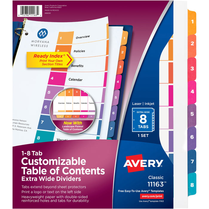 Avery&reg; Ready Index Extra-Wide Binder Dividers - Customizable Table of Contents - AVE11163