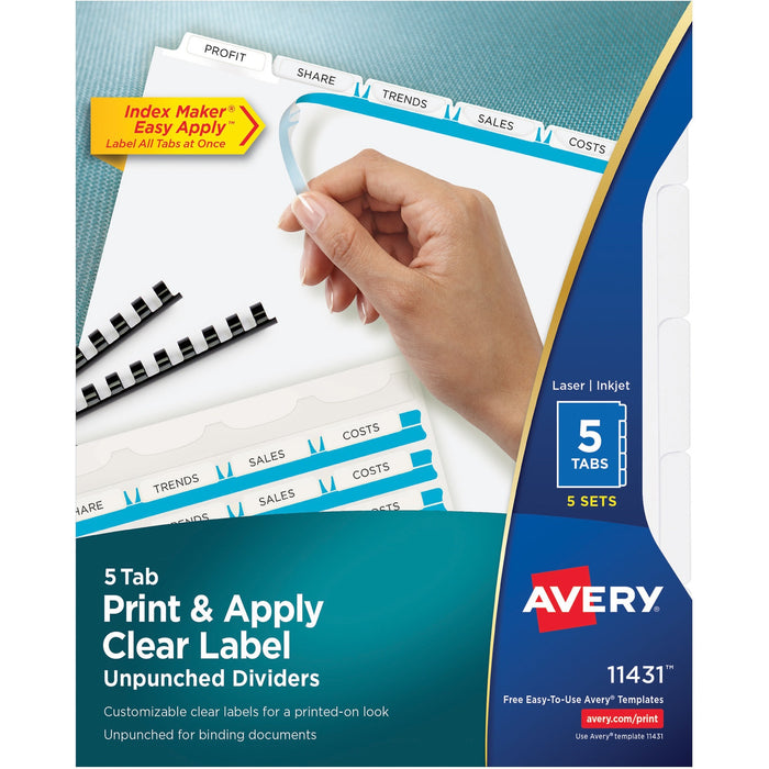 Avery&reg; Print & Apply Label Unpunched Dividers - Index Maker Easy Apply Label Strip - AVE11431