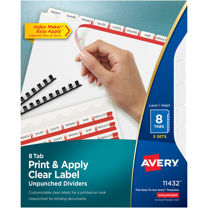 Avery&reg; Print & Apply Label Unpunched Dividers - Index Maker Easy Apply Label Strip - AVE11432